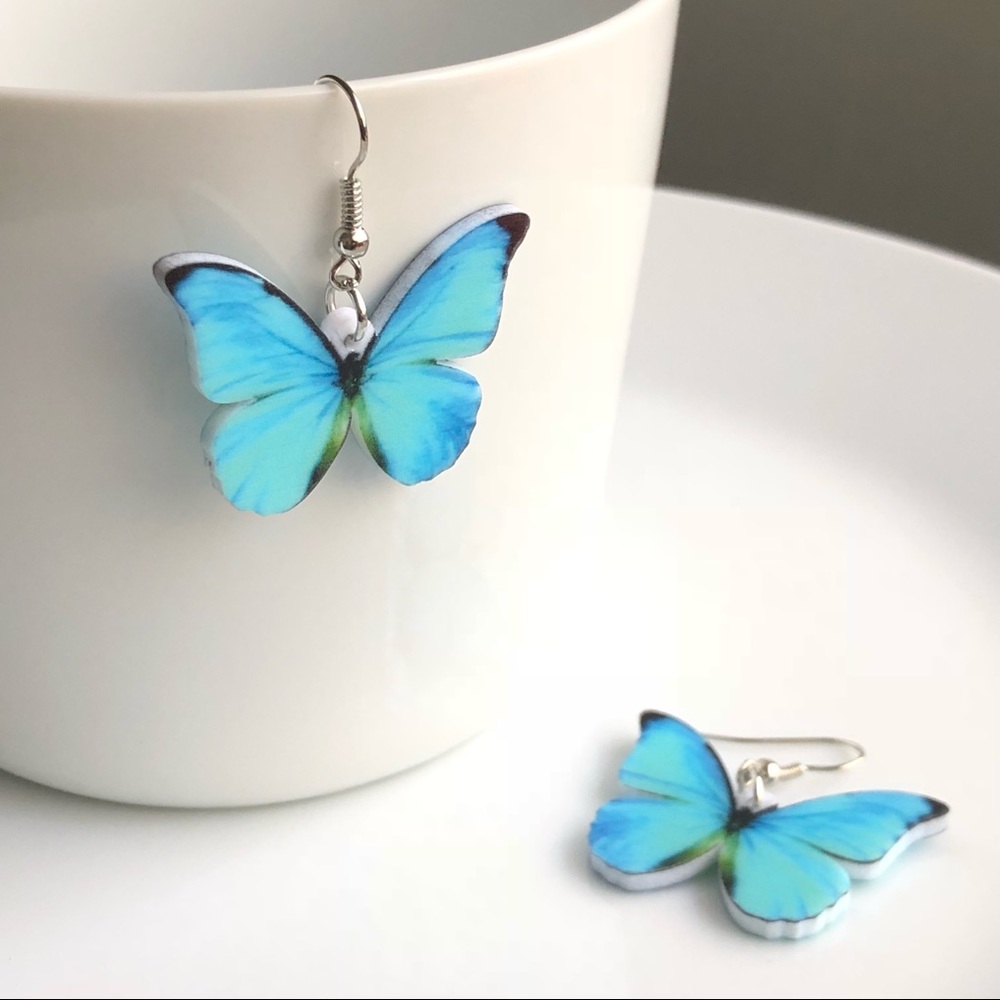 NEW Acrylic Morpho Butterfly Flat Earrings